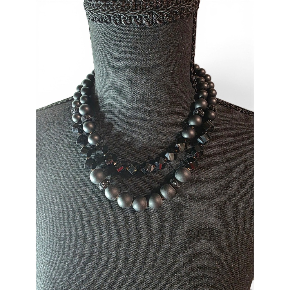 Simply Vera Vera Wang Black Multi Strand Bead Necklace Whimsy Goth Statement